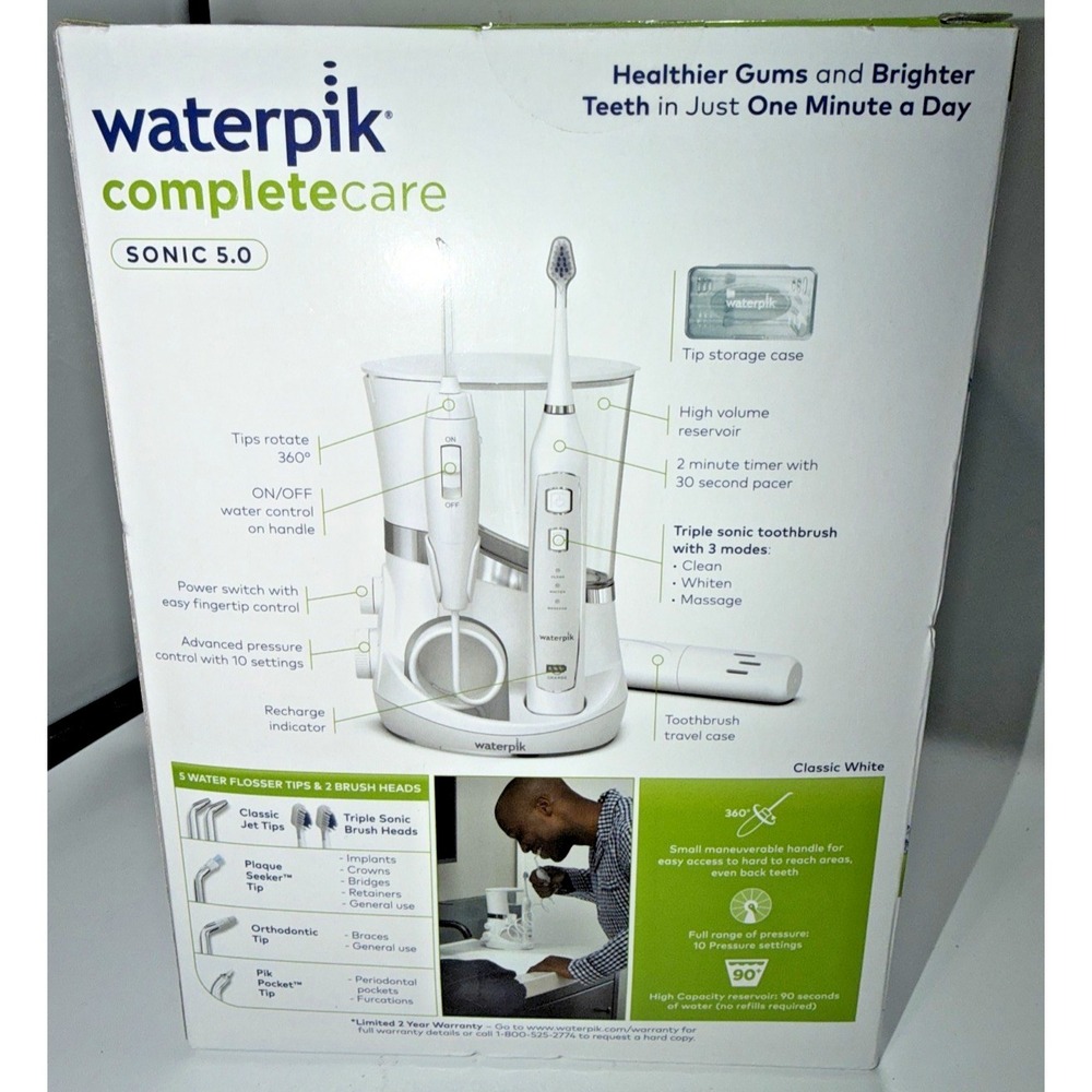 Waterpik Complete Care Sonic 5.0 Water Flosser and Toothbrush WP-861W White NEW - Picture 2 of 4